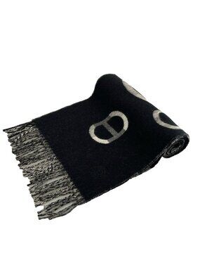 Hermes Scarf Black Gray White Chaine D'ancre Plaid Cashmere